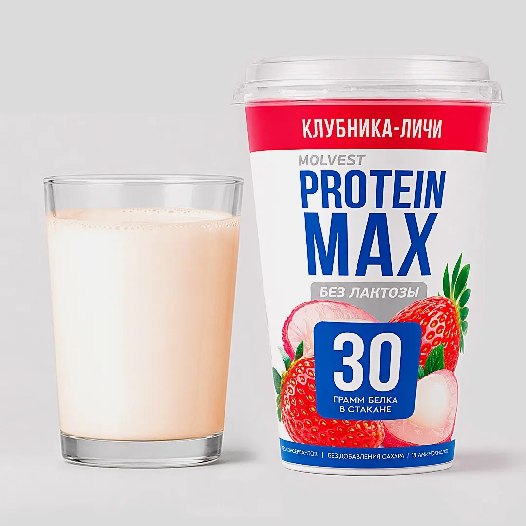 Напиток кисломолочный клубника и личи безлактозный Молвест Protein Max 0.6% 240г - фото 2