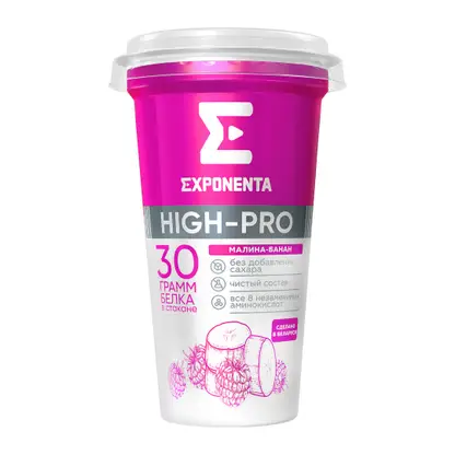 Изображение товара Напит кисломолочный Exponenta Малина-банан обезжиренный 250г