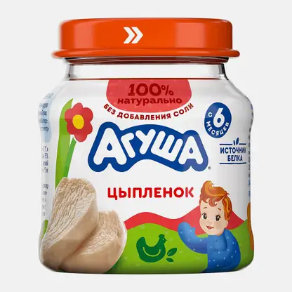Пюре мясное детское Цыпленок с 6 месяцев Агуша 80г