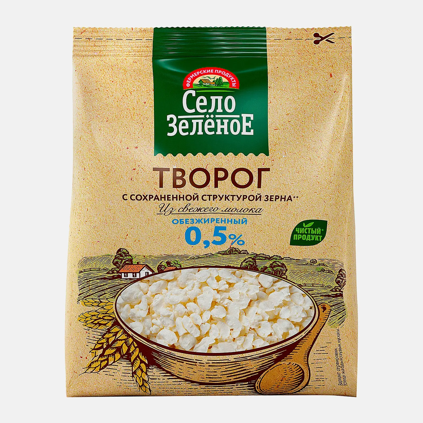 Изображение товара Обезжиренный творог Село Зеленое 300 г натуральный белковый продукт