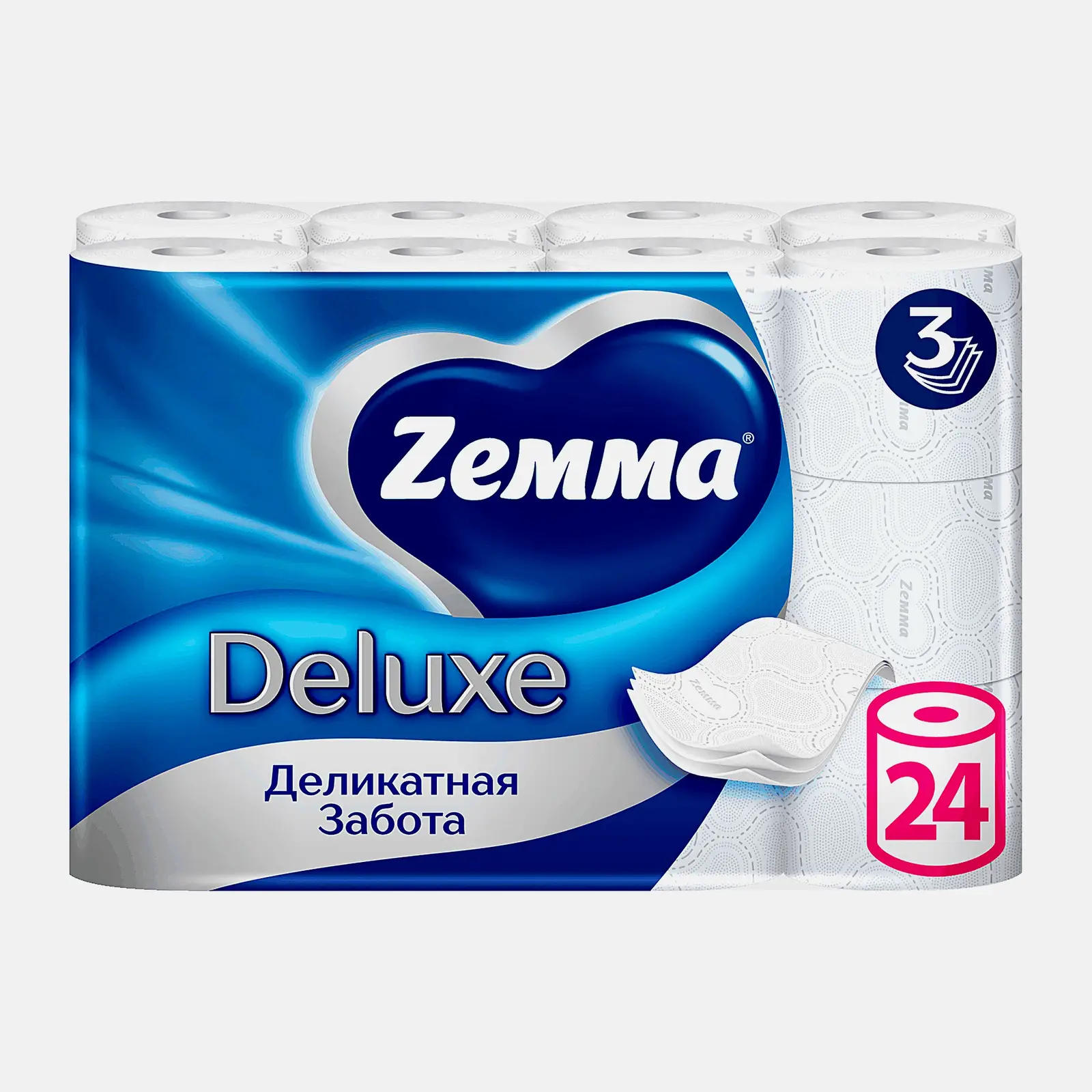 Туалетная бумага Белая Deluxe Zemma 24 рулона 3 слоя Туалетная бумага Белая Deluxe Zemma 24 рулона 3 слоя