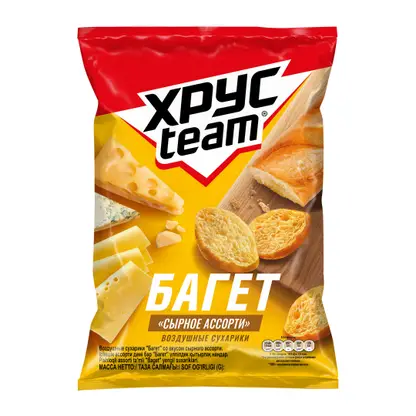 Изображение товара Сухарики Хрусteam Багет Сырное ассорти 60г