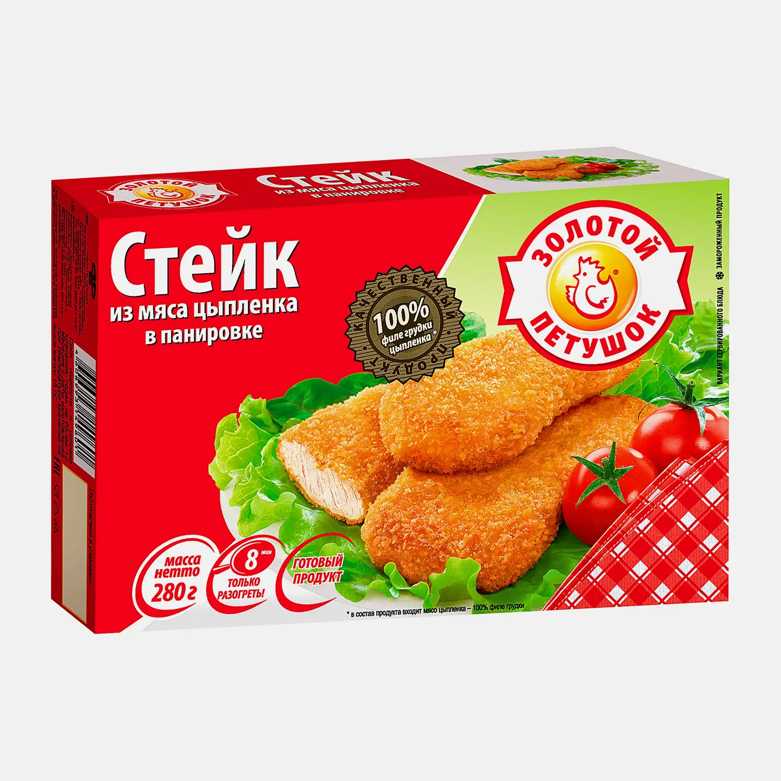Стейк из мяса цыпленка Золотой петушок в панировке 280г - фото 2 Стейк из мяса цыпленка Золотой петушок в панировке 280г - фото 2