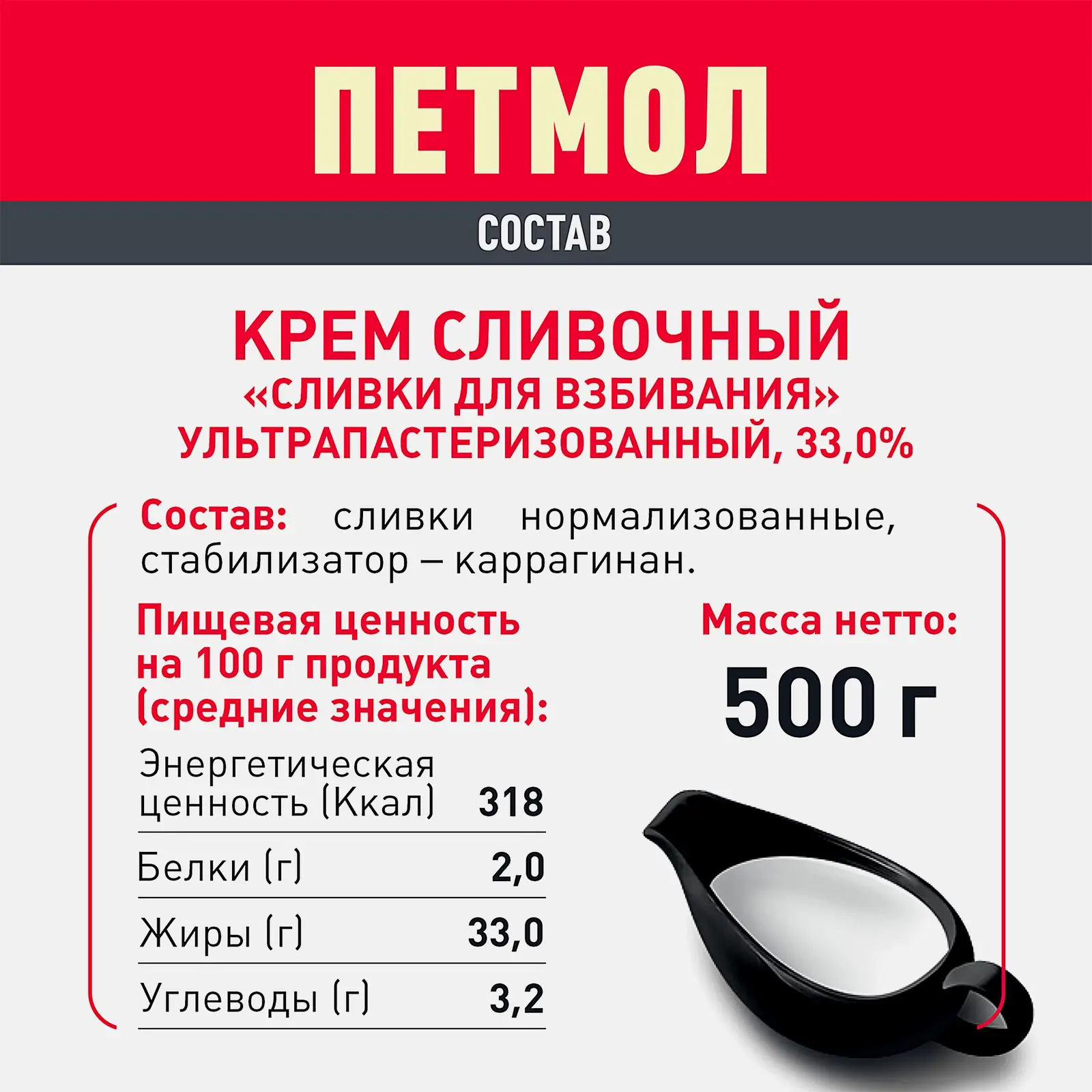 Крем сливочный ультрапастеризованный Петмол 33% 500г