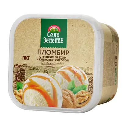 Изображение товара Мороженое Село Зеленое пломбир с грецким орехом и кленовым сиропом 450г