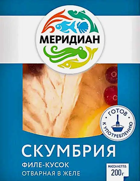 Скумбрия Меридиан отварная в желе филе-кусок 200г Скумбрия Меридиан отварная в желе филе-кусок 200г