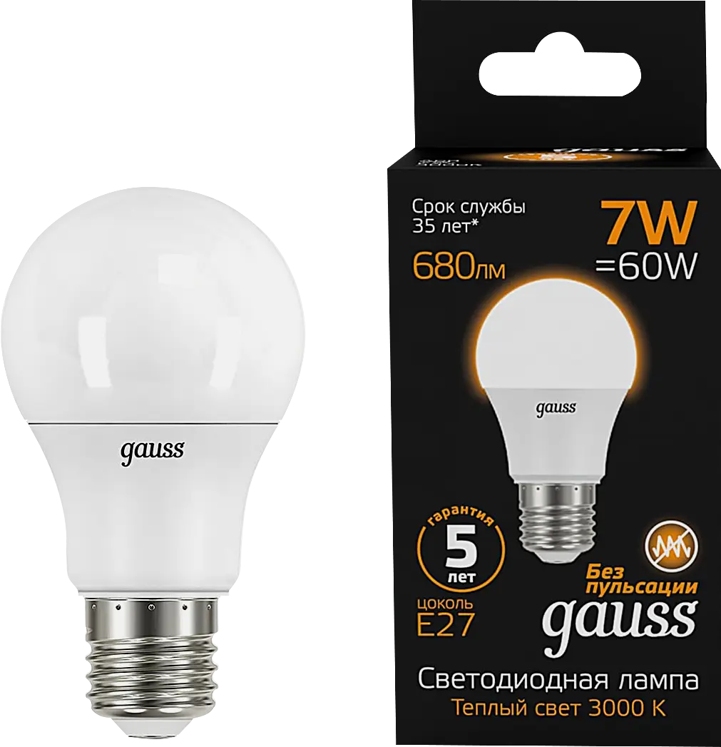 Лампа светодиодная Gauss Black груша 7Вт Е27 теплый