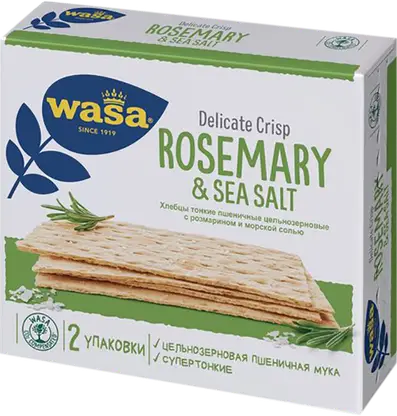 Изображение товара Хлебцы Delicate Crisp пшеничные тонкие с розмарином и морской солью Wasa 190г
