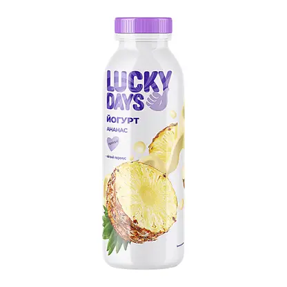 Изображение товара Йогурт Lucky Days питьевой ананас 1% 260г