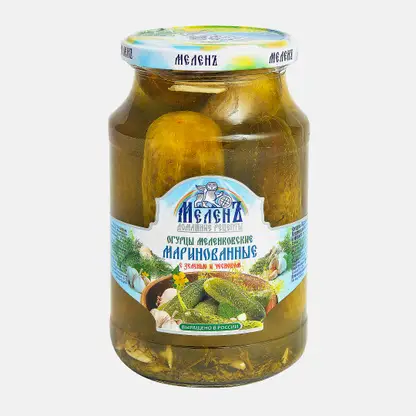 Огурцы Меленъ маринованные с зеленью и чесноком 900г