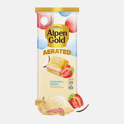 Шоколад Alpen Gold Aerated белый пористый с начинкой клубника кокос 75г