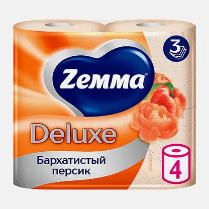 Туалетная бумага Персиковая Deluxe Zemma 4 рулона 3 слоя