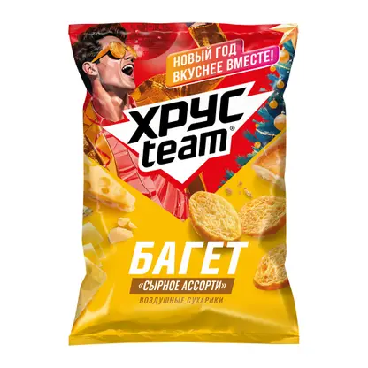 Изображение товара Сухарики Хрусteam Багет Сырное ассорти 60г