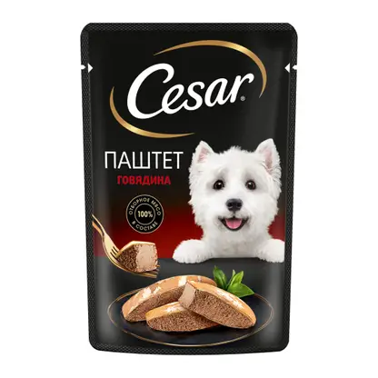 Изображение товара Влажный корм для собак паштет из говядины Cesar 80г Изображение товара Влажный корм для собак паштет из говядины Cesar 80г