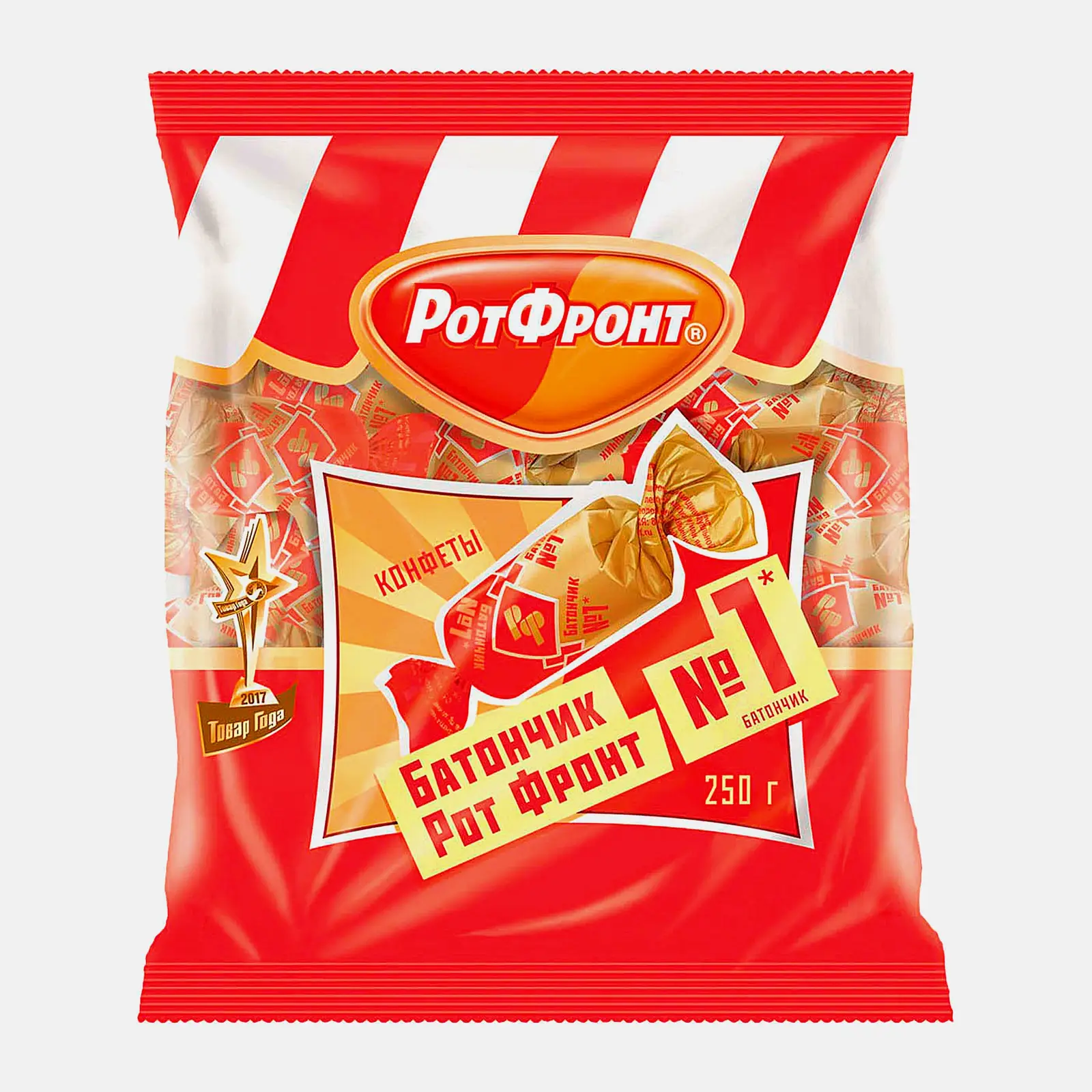 Изображение товара Конфеты Батончики Рот Фронт 250г шоколадные с орехами и вафлями