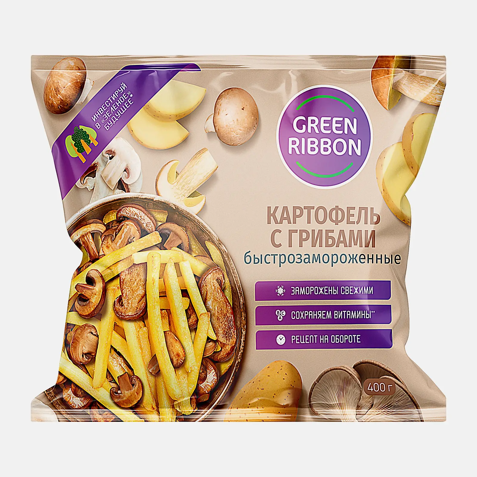 Картофель с грибами Green Ribbon быстрозамороженный 400г