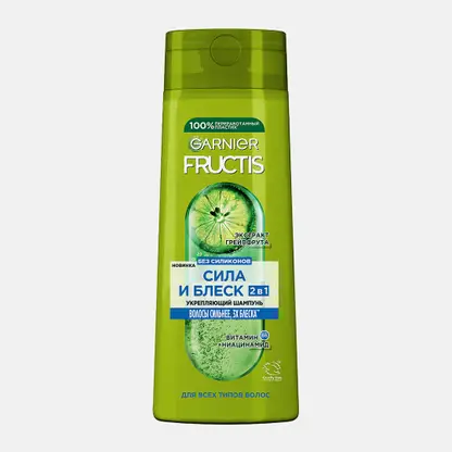 Шампунь Garnier Fructis Сила и блеск 2в1 укрепляющий с экстрактом Грейпфрута для нормальных волос 400мл