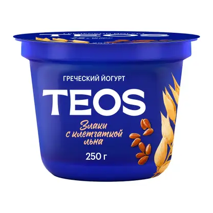 Изображение товара Йогурт Савушкин Греческий Teos Злаки с клетчаткой льна 2% 250г