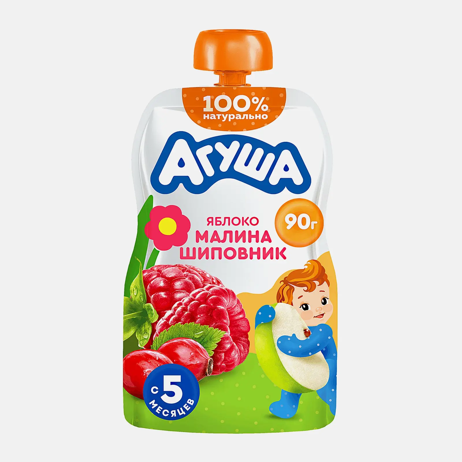Изображение товара Пюре фруктовое Агуша Яблоко малина шиповник с 5 месяцев 90г