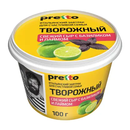 Изображение товара Сыр мягкий творожный с базиликом и лаймом Pretto 60% 100г