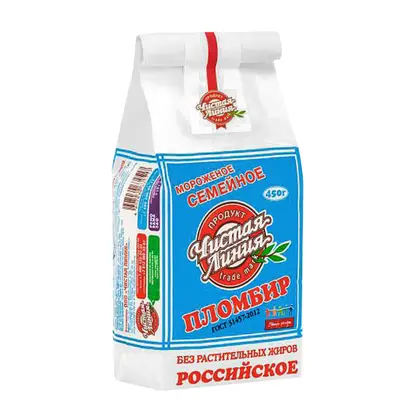 Изображение товара Мороженое Чистая Линия Семейное Пломбир Ванильный 12% 450г