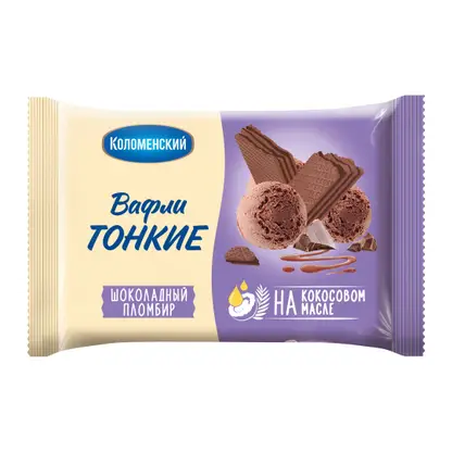 Изображение товара Вафли тонкие Шоколадный пломбир Коломенский 100г