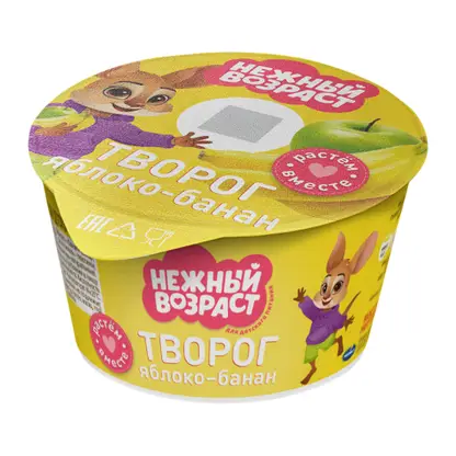 Изображение товара Творог детский Нежный Возраст яблоко и банан с 3 лет 4% 100г