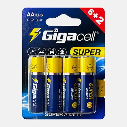 Алкалиновые батарейки Gigacell АА LR06 6+2шт