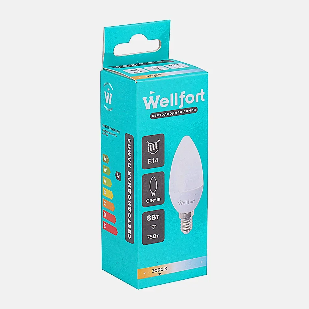 Лампа светодиодная Wellfort свеча 8Вт Е14 тёплый