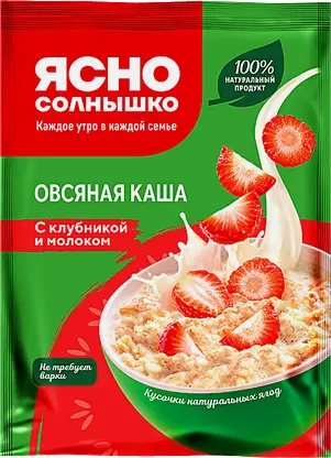 Каша овсяная Ясно солнышко с клубникой и молоком 45г