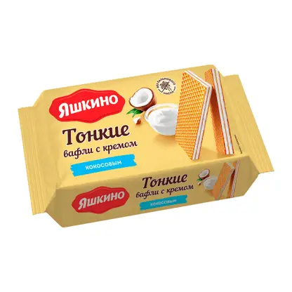 Изображение товара Вафли тонкие с кокосовым кремом Яшкино 144 г воздушное лакомство