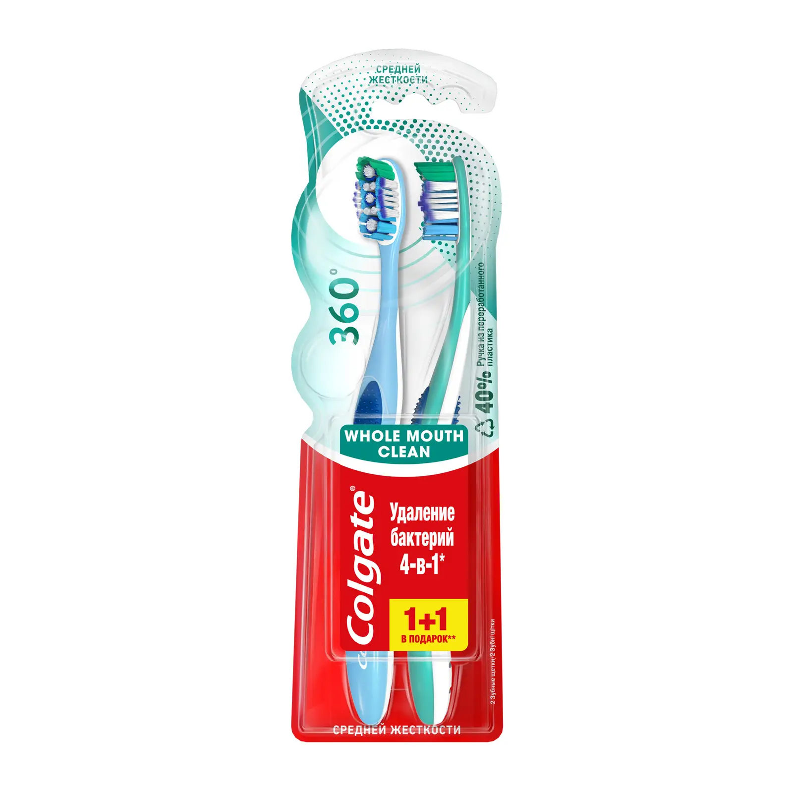 Зубная щетка Colgate 360 суперчистота средней жесткости 1+1