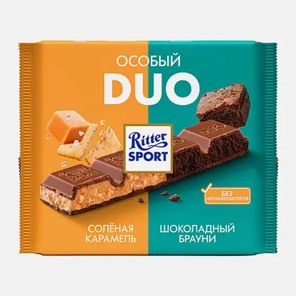 Шоколад Особый соленая карамель и шоколадный брауни Ritter Sport Duo 218г