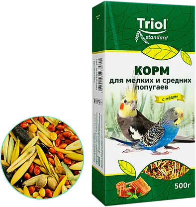 Сухой корм для мелких и средних попугаев с мёдом Triol 500г