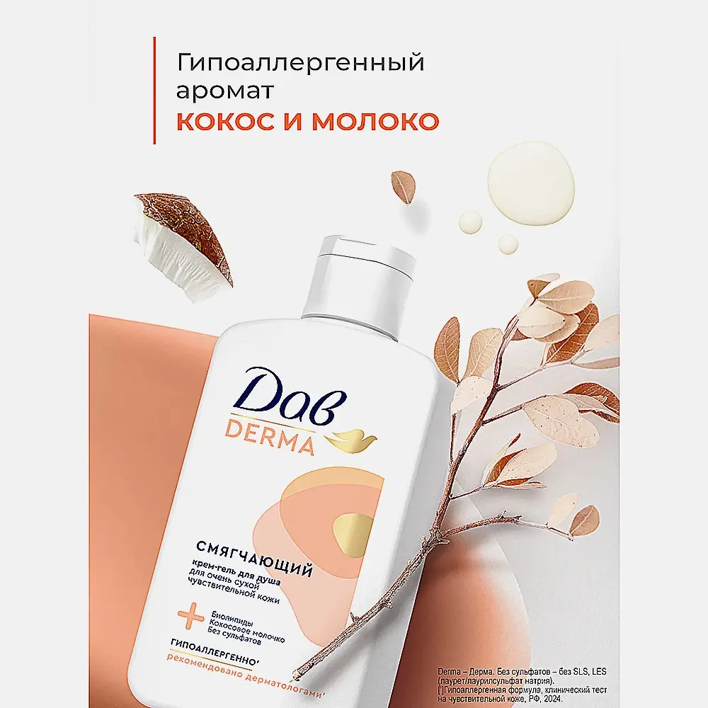 Крем-гель для душа смягчающий Derma Дав 280мл - фото 3