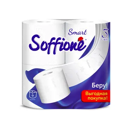 Изображение товара Туалетная бумага Soffione Smart белая 3 слоя 4 рулона