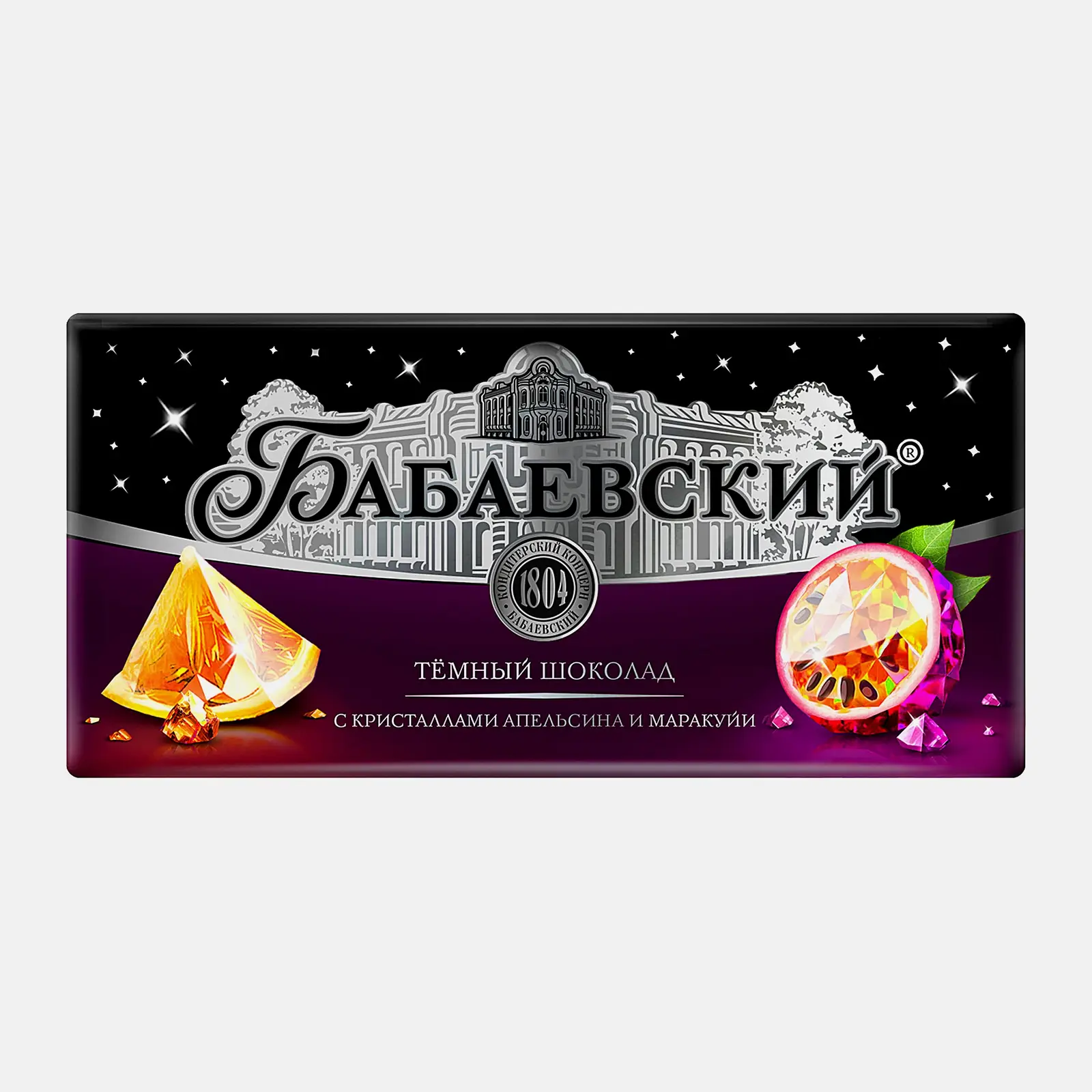 Тёмный шоколад кристалл Апельсин маракуйя Бабаевский 85г Тёмный шоколад кристалл Апельсин маракуйя Бабаевский 85г