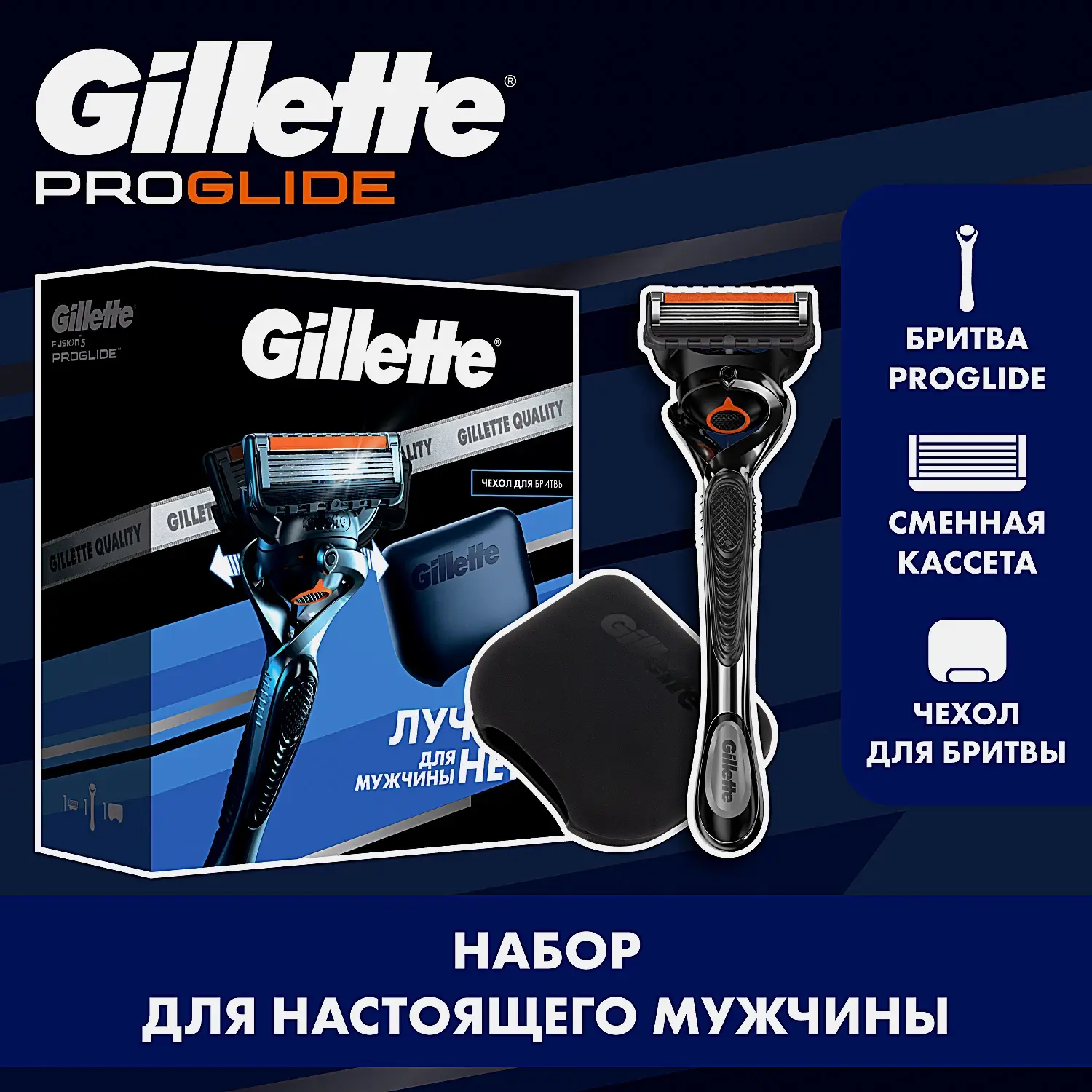 Подарочный набор для бритья Gillette Станок Fusion5 ProGlide со сменной кассетой + Чехол - фото 4
