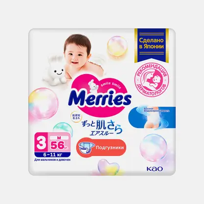 Подгузники для детей Merries M 6-11кг 56шт