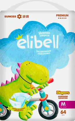 Подгузники для детей Elibell Premium р.M 6-11кг 64шт