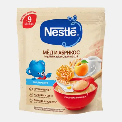 Каша Nestle молочная мультизлаковая с медом и кусочками абрикоса с 9 месяцев 200г