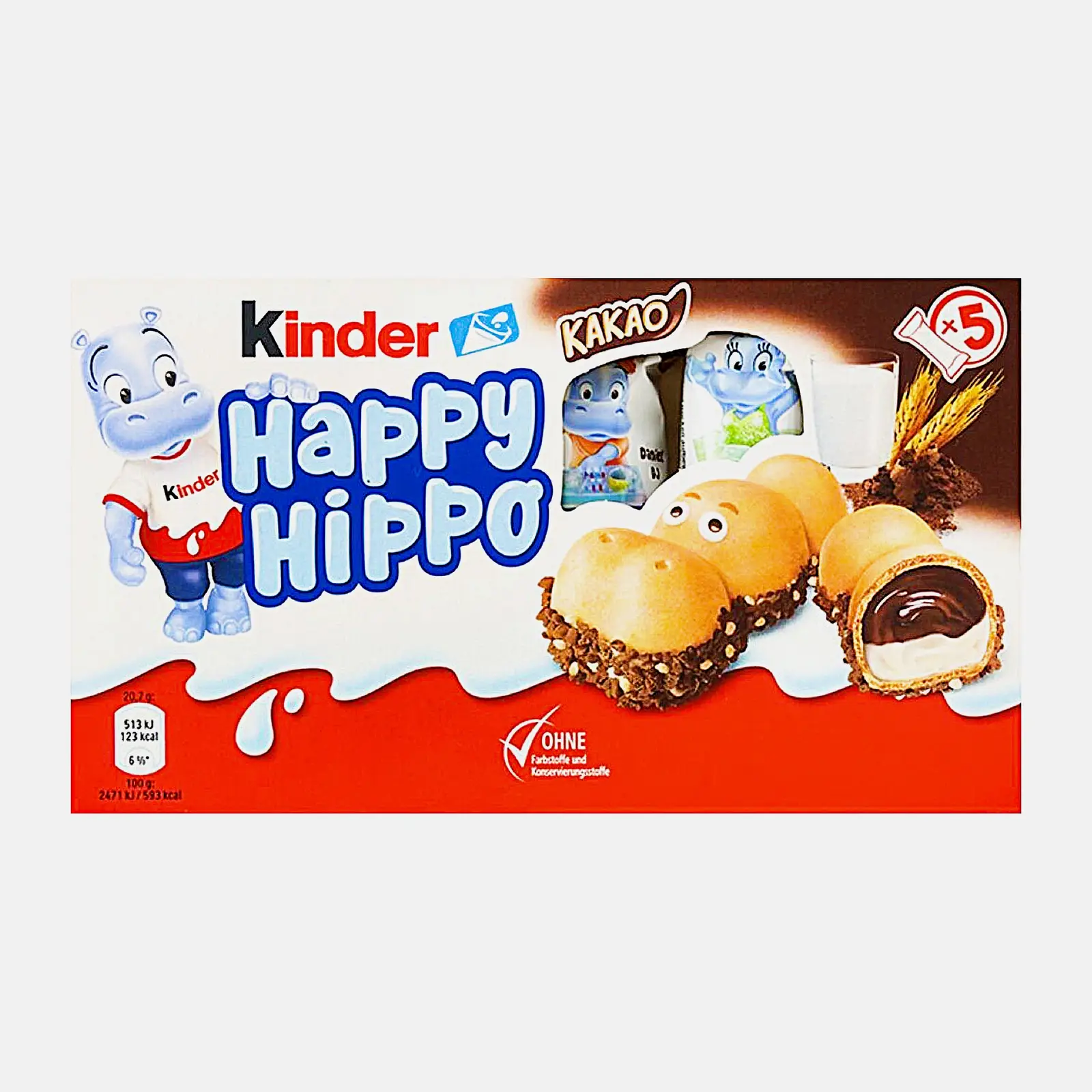 Изображение товара Печенье Kinder Happy Hippo Cacao 5 шт*20.7 г вкусное ореховое шоколадное печенье
