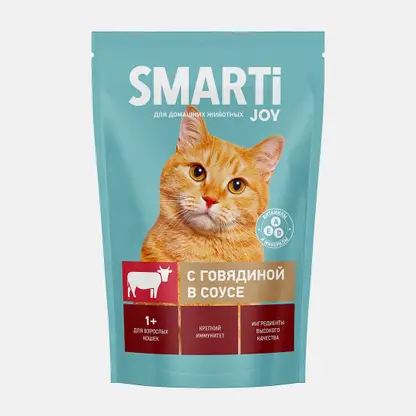 Влажный корм для кошек с говядиной Smarti Joy 415г