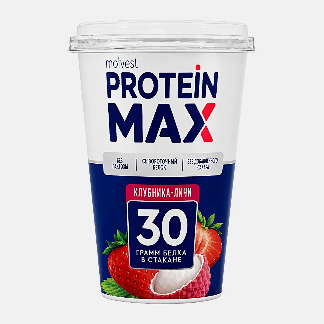 Напиток кисломолочный клубника и личи безлактозный Молвест Protein Max 0.6% 240г