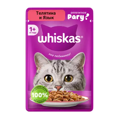 Изображение товара Влажный корм для кошек Whiskas рагу с Телятиной и языком 75г