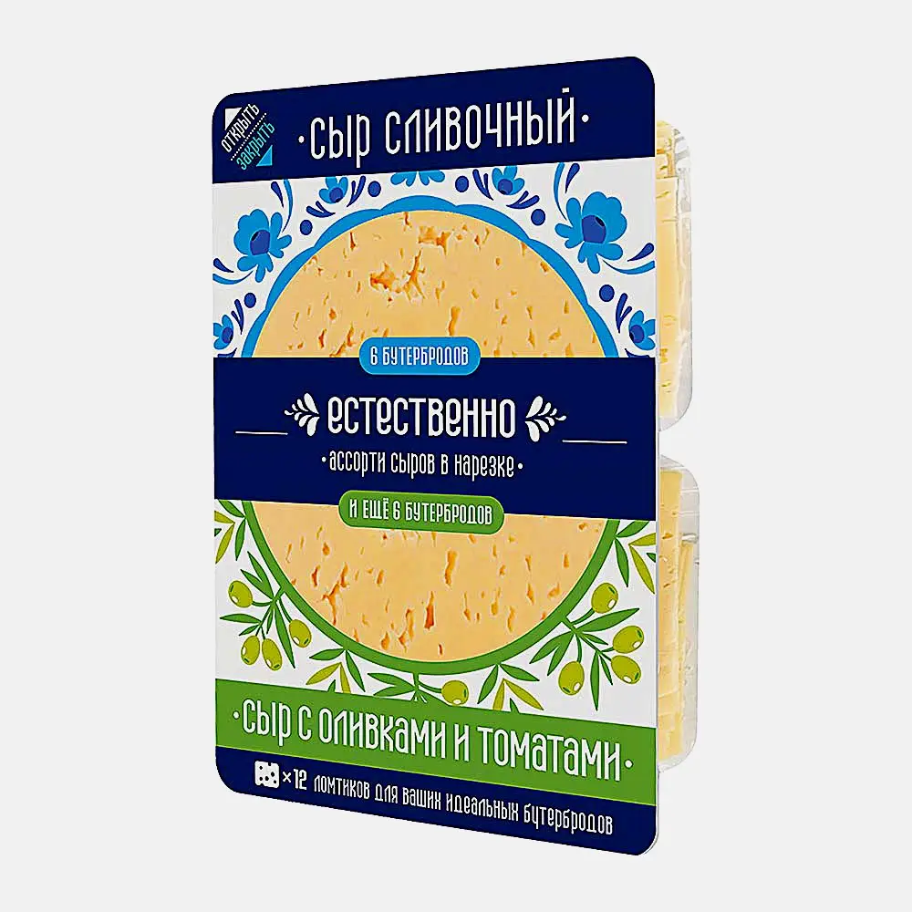 Изображение товара Сырное ассорти сливочный с оливками и томатами 200г от Аллгой