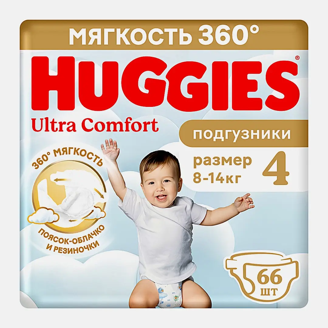 Подгузники для мальчиков №4 8-14кг Huggies Ultra Comfort 66шт Подгузники для мальчиков №4 8-14кг Huggies Ultra Comfort 66шт
