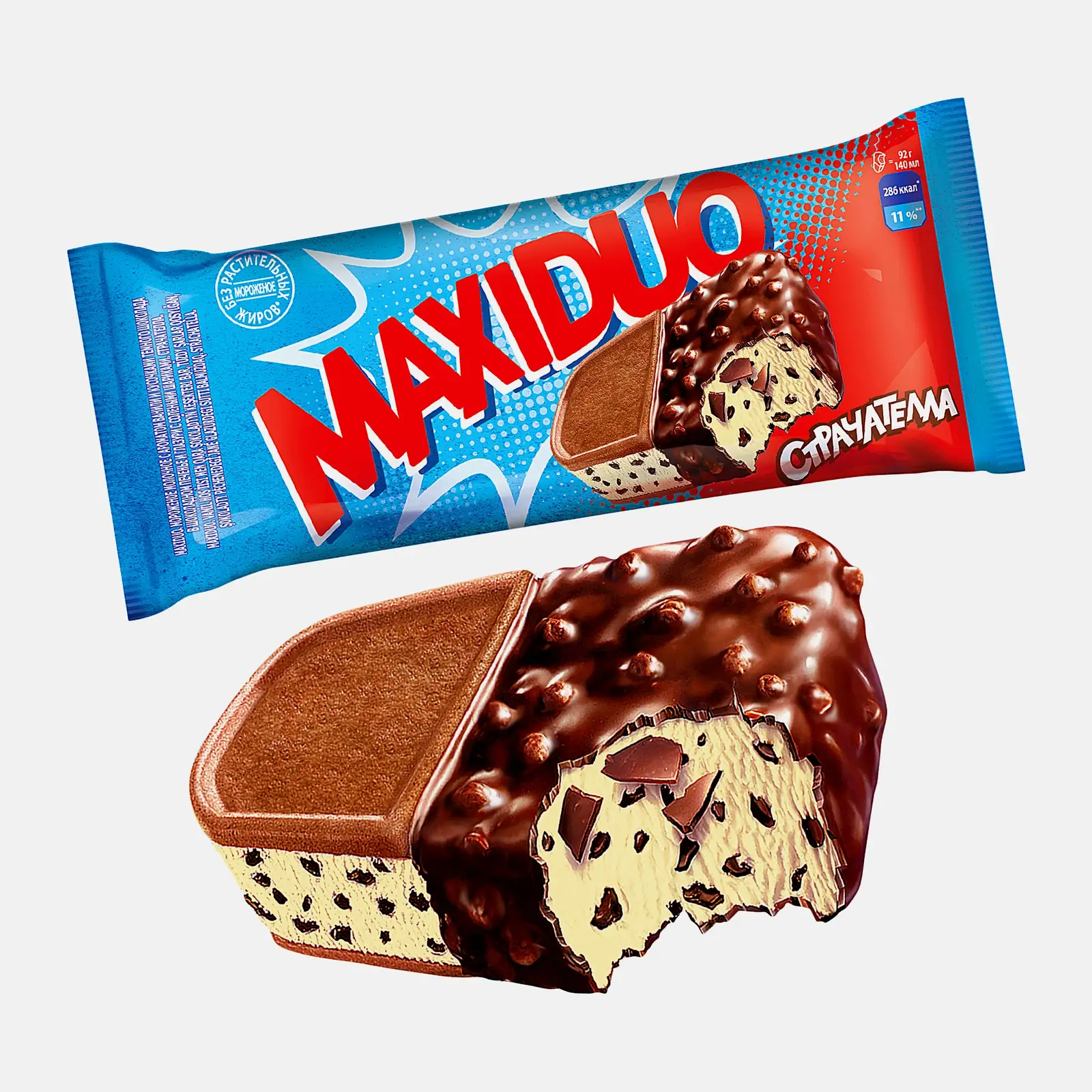 Изображение товара Мороженое Maxiduo Страчателла брикет 92г ваниль с шоколадной крошкой