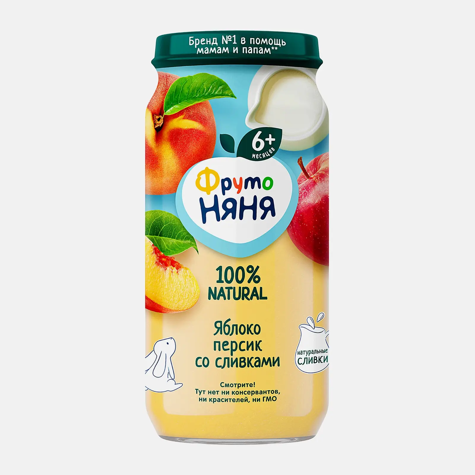 Изображение товара Пюре детское Яблоко-персик со сливками 250 г Фрутоняня для детей с 6 месяцев