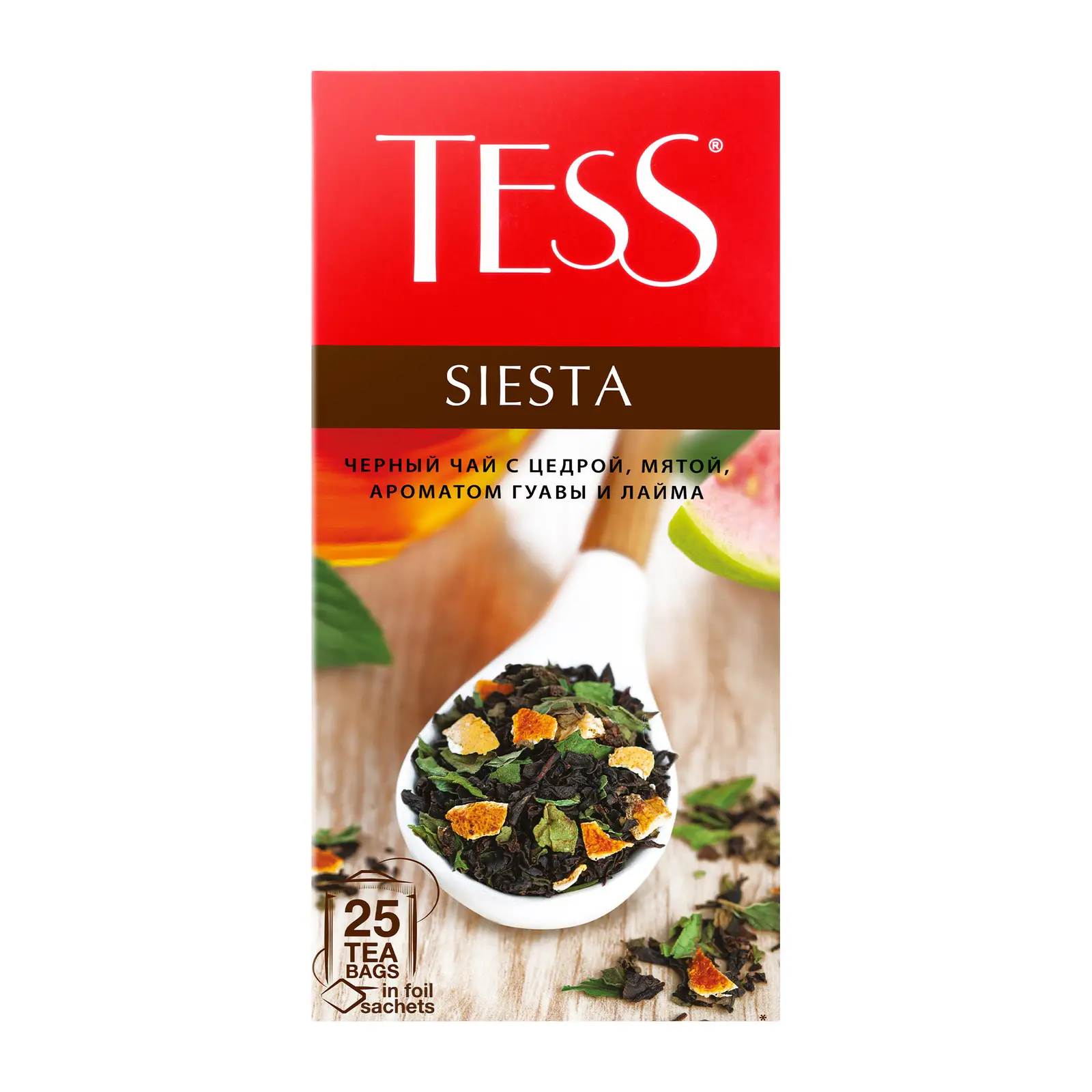 Изображение товара Чай черный Tess Siesta с цедрой гуава-лайм и мятой 25 пакетов